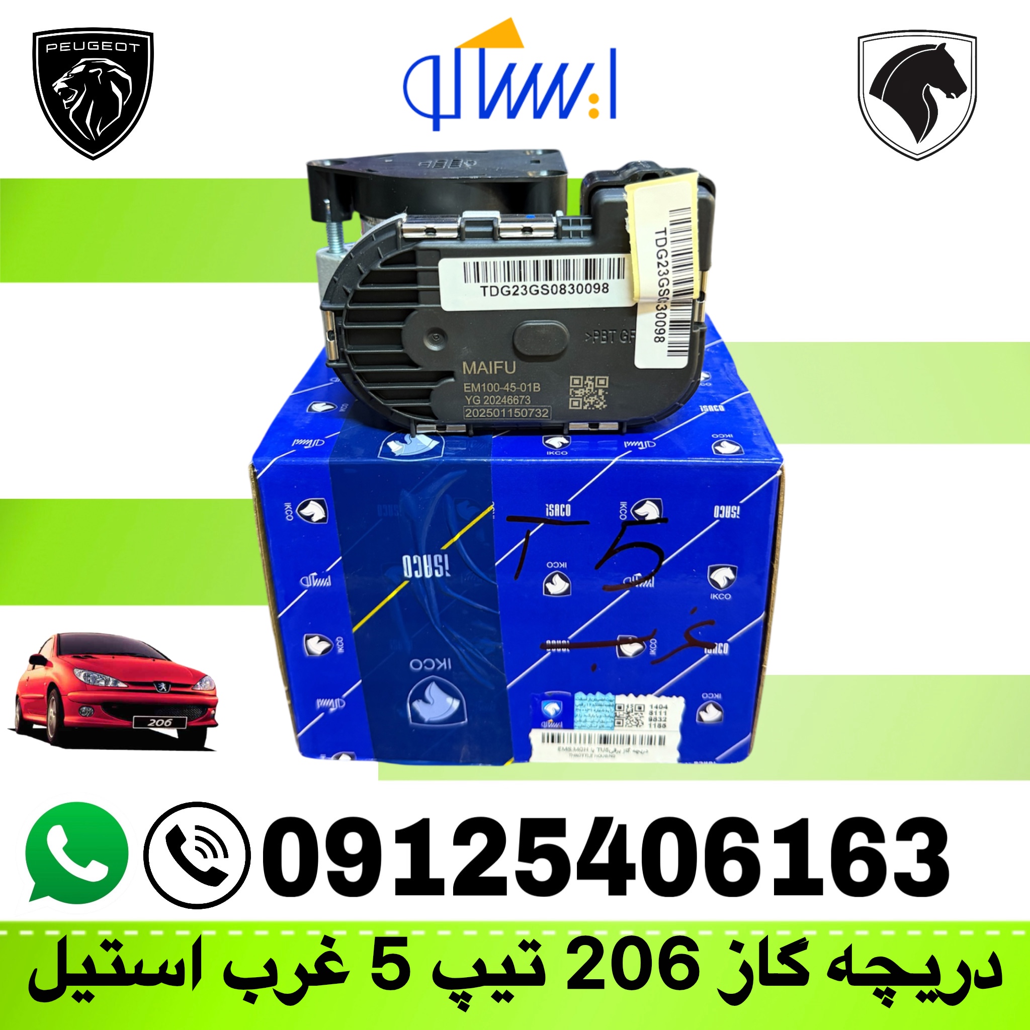 دریچه گاز برقی ۲۰۶ تیپ5 غرب استیل ایساکو